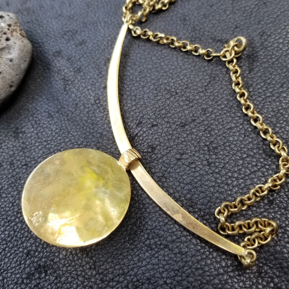 QUARTZ crystal pendant Brass necklace collar - Picture 4 of 5